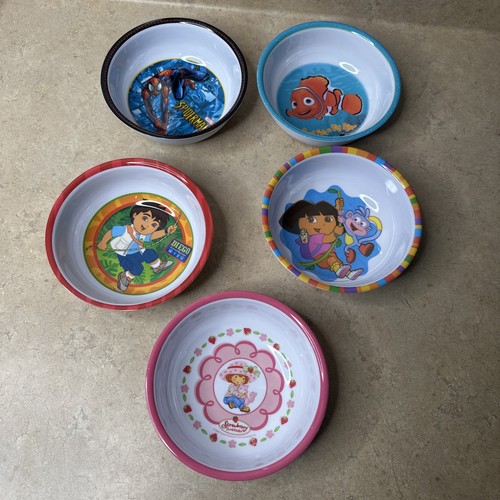 Vtg Zak Designs Melamine Kid’s Cereal Bowl Lot 5 Bowls Dora Spider-Man Nemo