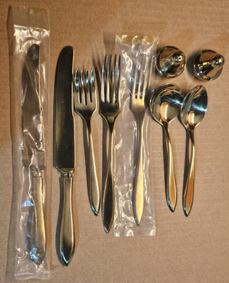 Vintage Dirilyte BP Regal Gold tone Flatware Lot Fork Spoon Knife Salt Pepper