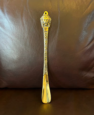 Vintage Solid Brass French Shoe Horn. Beautiful with Lion Head Handle. 1960s