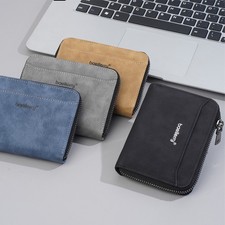 Men Leather Zipper Wallet With Coin Pocket Zip Around Front Pocket Bifold Wallet