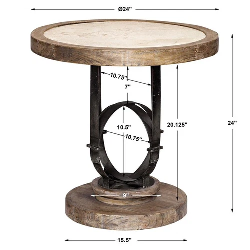 Uttermost Sydney 24" Round Metal Wood Stone Top Accent Table in Light Oak - Picture 6 of 6