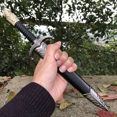 12-inch medieval stainless steel black dagger with a black scabbard