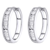 10K WeißGold Rund Diamant Kanal Set 20Mm Klappbar Creolen 1 Karat