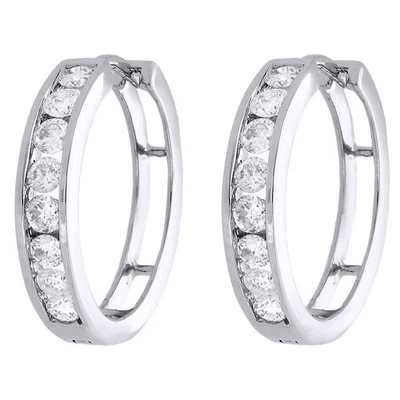 10K Weißgold Rund Diamant Kanal Set 20mm Klappbar Creolen 1 Karat - Bild 1 von 4