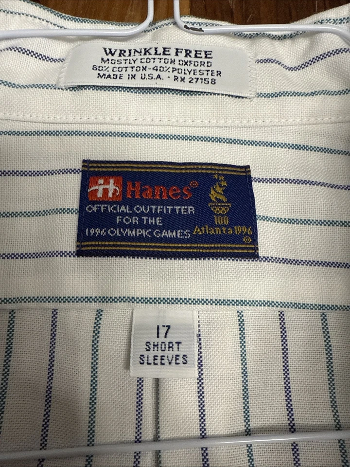 Camisa Hanes Vintage Hombres 17 1996 Juegos Olímpicos de Atlanta Manga Corta Rayas XL Deportes Foto 2 de 4