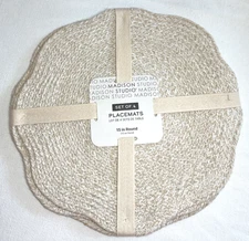 MADISON STUDIO PLACEMATS (4)  TAN WHITE  15 IN 100% COTTON  NIP