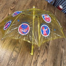 Vintage Child s Umbrella Yellow Tinted Clear Plastic with Astrological Signs