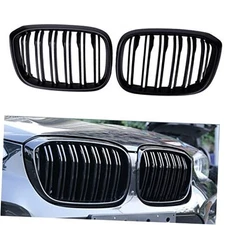 2 pcs Black Double Slats Gloss Black Grilles Double Line Glossy Black