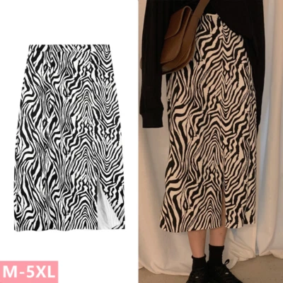 Damen Hohe Taille Midirock Tierdruck Seitenschlitz A-Linie Retro Übergröße - Bild 1 von 4