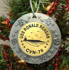 USS Ronald Regan CVN-76 Christmas Ornament - Antiqued Silver 3D Design