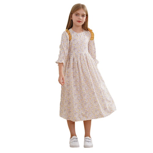 Kids Girls Sundress Party Dresses Modest Dress 3/4 Sleeve Costume Holiday Gown - Picture 20 of 59