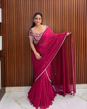 Ready TO Wear Saree With Unstitched Blouse Set Wedding Wear Bridesmaid Apparel
