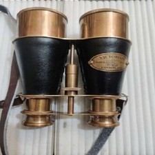 6 Inch Antique Brass Binocular with Leather Belt Vintage Ship Caption Binocular