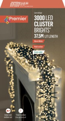 Premier 3000 LED Cluster Innen Außen Weihnachtsbaumbeleuchtung Timer - WARMWEISS