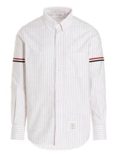 Thom Browne White Logo Band Striped Mens Shirt Size 1 $490