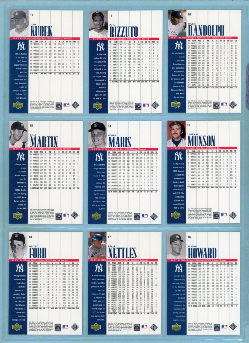 2000 Upper Deck Yankees Legends Complete Set of 90 Baseball Cards