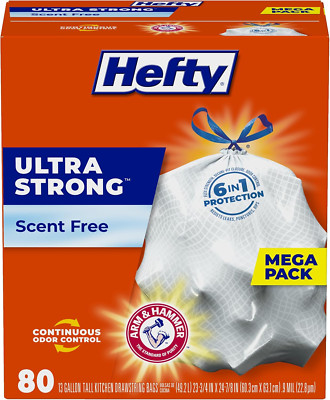 Ultra Strong Tall Kitchen Trash Bags, Unscented, 13 Gallon, (80 Count)