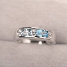Blue Topaz Ring Aquamarine Ring 925 Sterling Silver Ring Oval Cut Ring for women