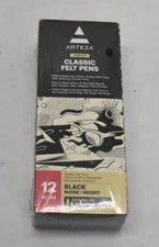 Arteza Black Felt Tip Pens Classic Felt Pens Premium Water Based Ink Lot of 12