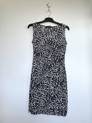 Love Moschino Jersey Etuikleid 40 / UK 12 Creme Dunkelblau Animalprint