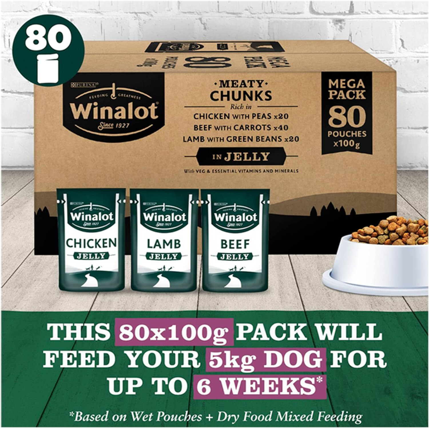 Winalot Dog Food Pouches Mixed in Jelly, 80 x 100 g, No added artificial colors eBay