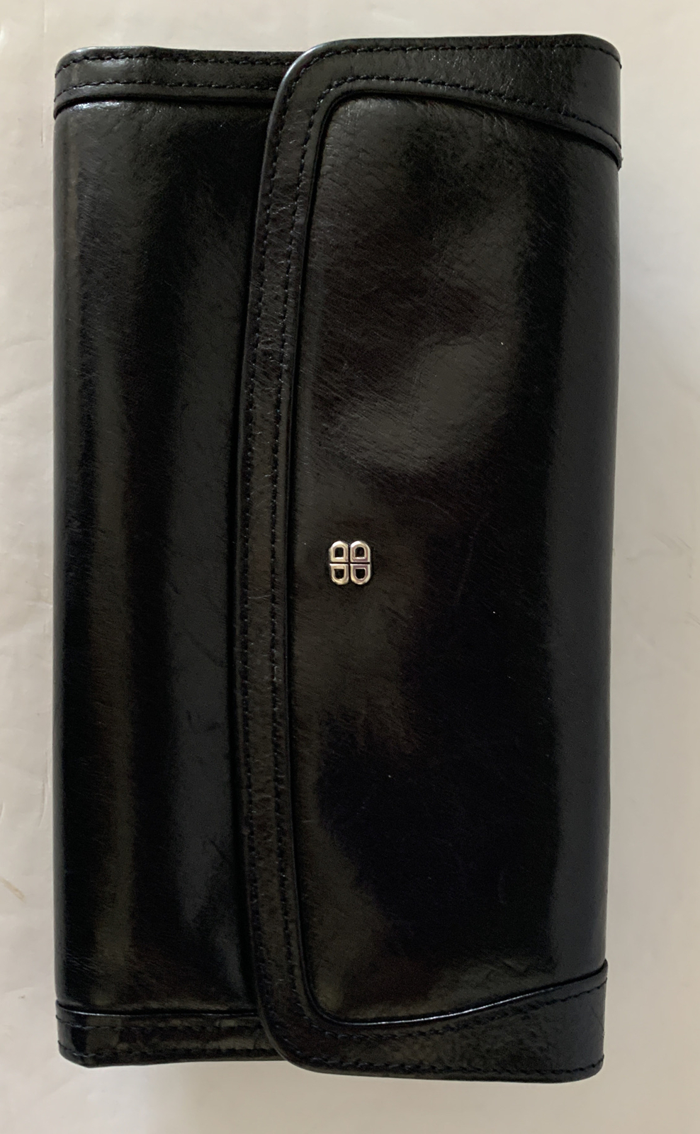 Bosca Womens Old Leather Framed Checkbook Clutch Wallet Black Made In