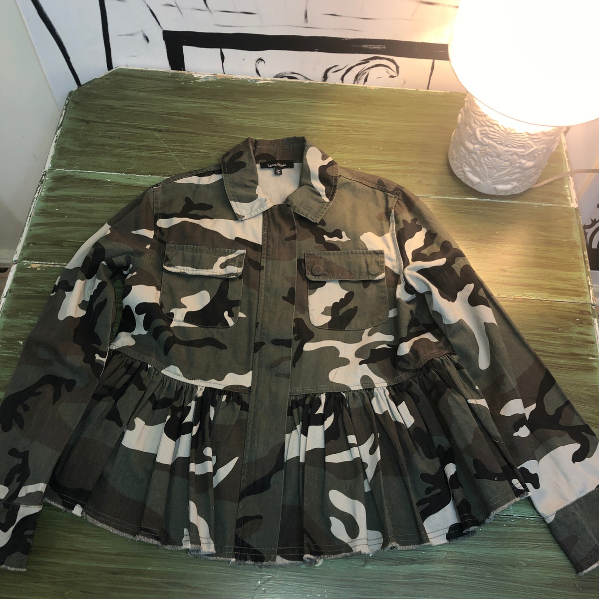 Camo Jacket Camouflage Peplum Top Lea Viola NWOT Women's Camo