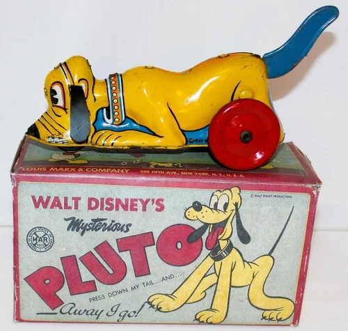 EX! DISNEY 1939 PLUTO TIN MARX "LEVER ACTION" WIND-UP TOY + "NEW" REPRO.BOX SET