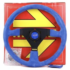 MOMO MC classic Blue 350mm 14' Suede Leather Sport Steering Wheel  thicked spoke