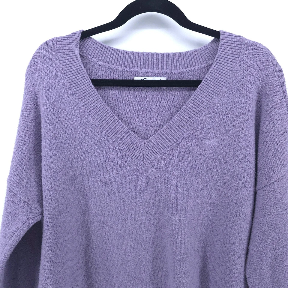 Hollister Womens Cozy Purple Cropped Relaxed Boxy Fit Balloon Sleeves V-Neck S - Image 2 of 4