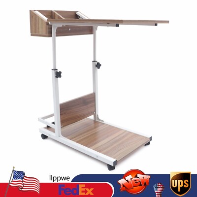 Adjustable Height Laptop Desk Rolling Bedside Table Computer Over Bed Standing !