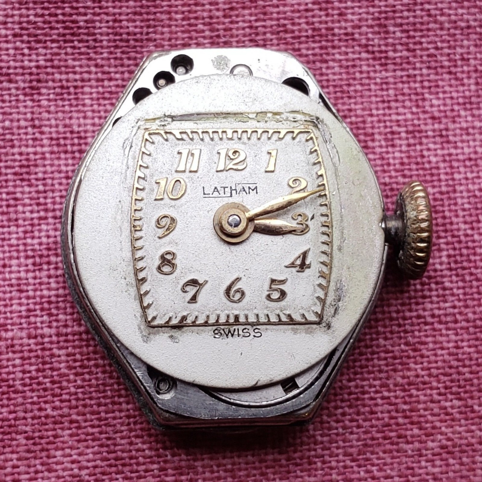 Vintage Latham 7 Jewel Running Watch Mechanical Movement Original Back Case WP1