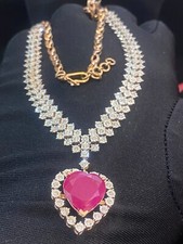 13,94 Cts Rotondo Brillante Taglio Diamanti Cuore Rubino Collana In 585 14K Oro