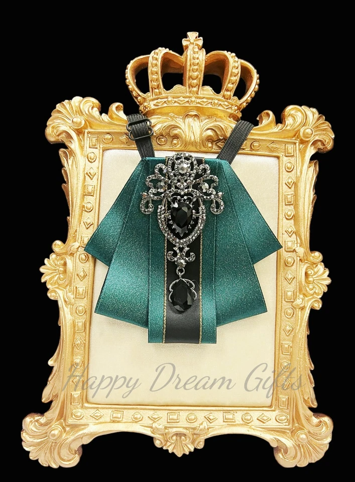 Gravata borboleta de cristal verde, gravata infantil, broche de cristal preto, tamanho infantil, 2 em 1 - Imagem 4 de 4