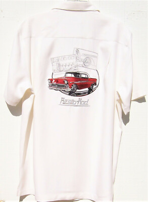 Nat Nast Luxury Originals silk shirt M ss Retro Hotrod theme rare nwt $175 (*)