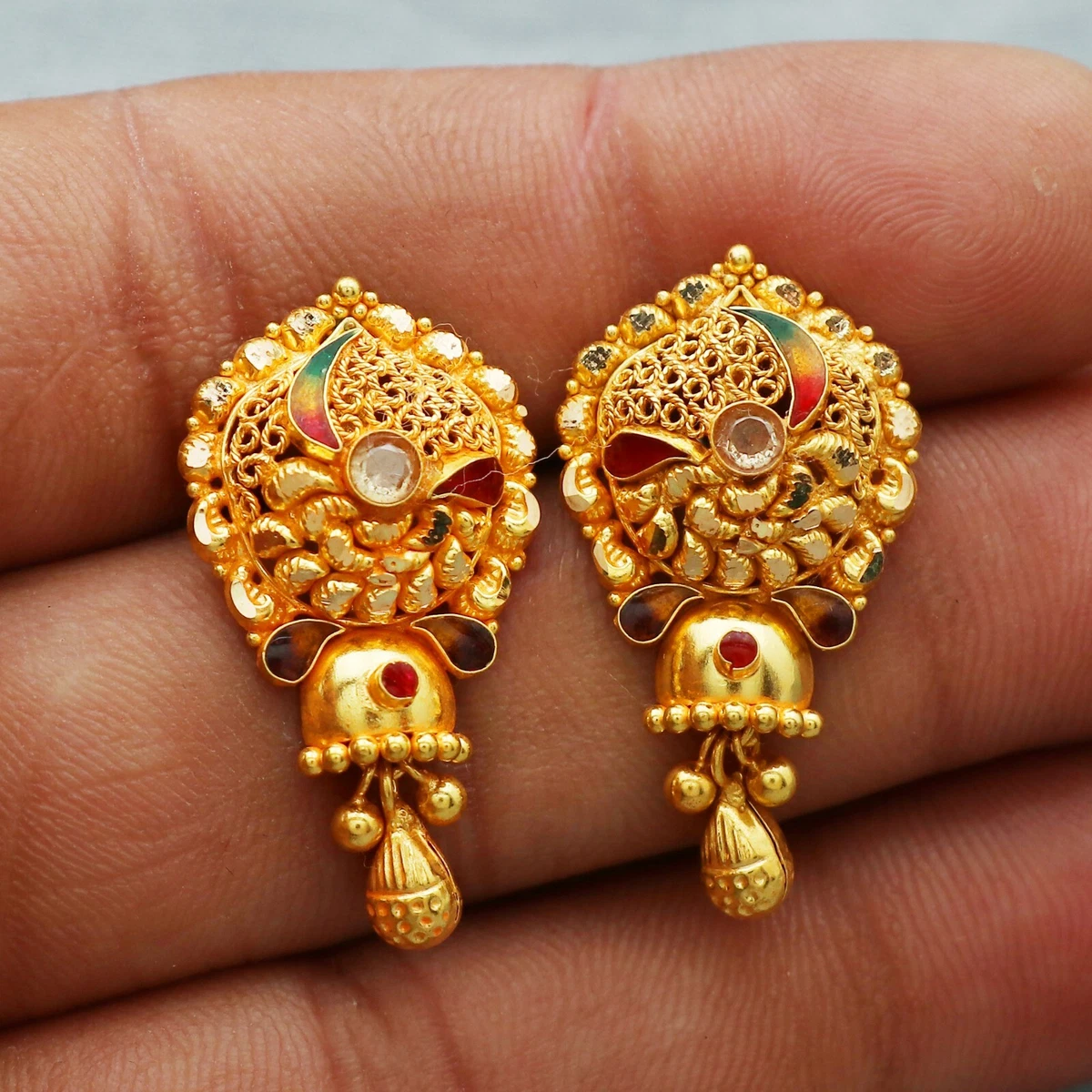 22k Yellow Gold dangle Earring Indian Handmade 22kt Gold women Earrings for  Gift | eBay