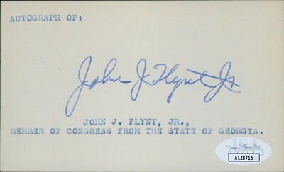 John Flynt Georgia Senator Signed 3x5 Index Card JSA Authenticated