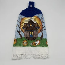Hand crochet top Blue HALLOWEEN Haunted House Kitchen Oven Door Towel