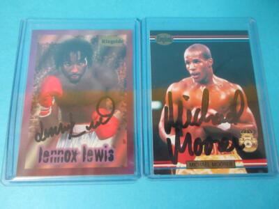 Lot of 2 Michael Moorer Ringlords #14 & Lennox Lewis Ringside # 1 Autogrpahs