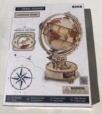 ROKR Luminous Globe ST003 3D Wooden Puzzle DIY Model Kit Curious Discovery - New