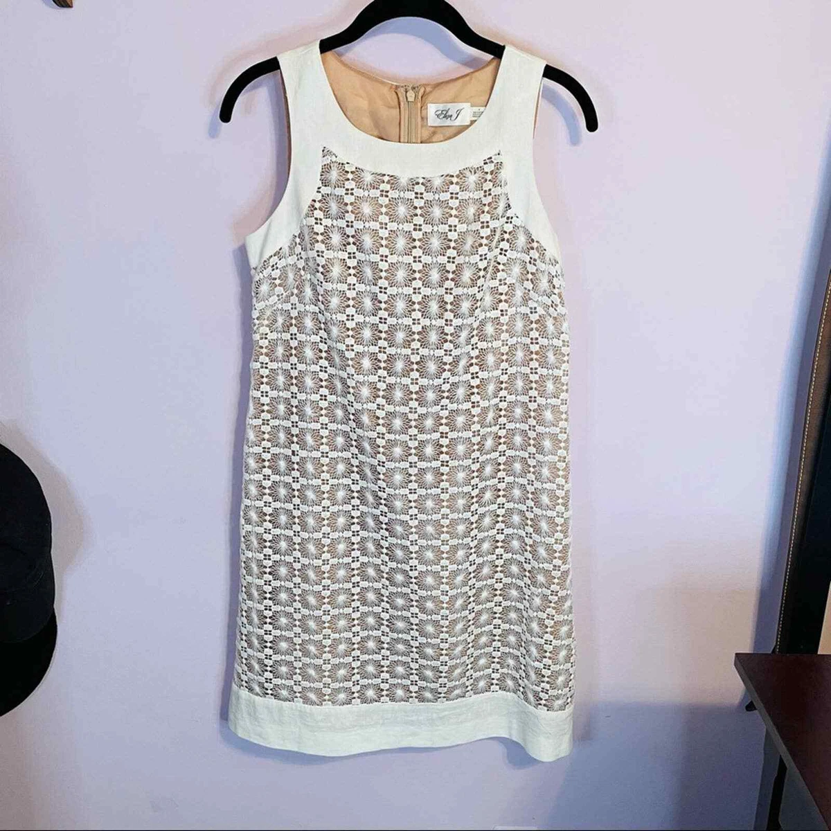 Eliza J Lace Crochet Overlay Linen Blend Dress