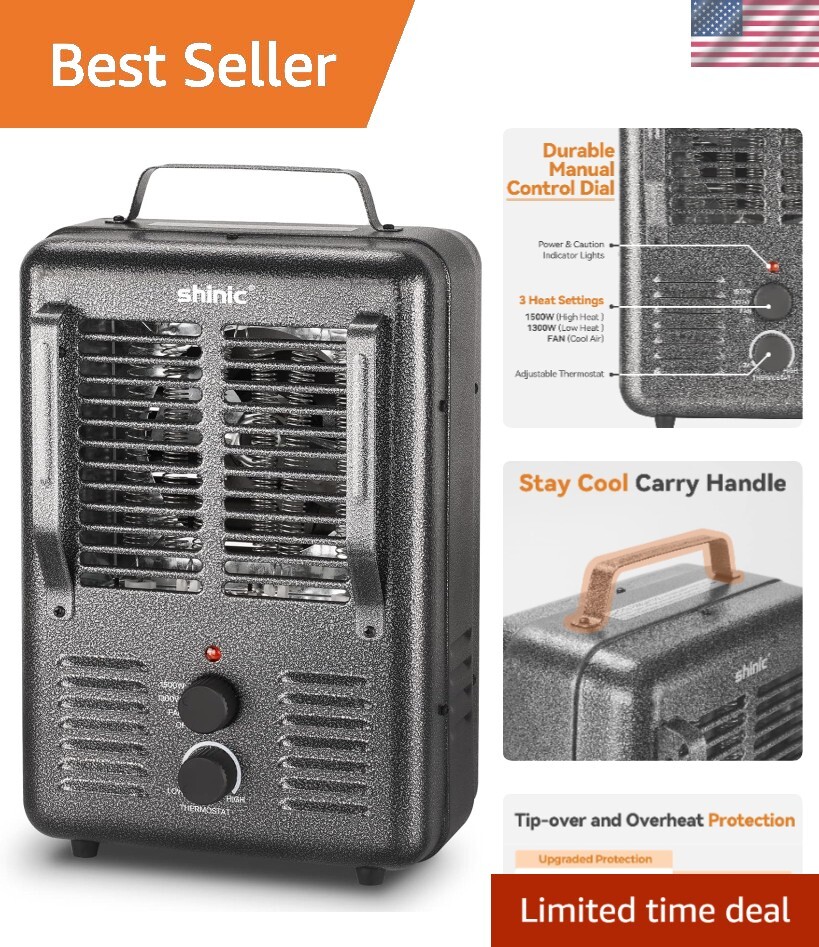 Space Heater,1500W Milkhouse Heater with Thermostat, Stay Cool Durable Metal ...-image