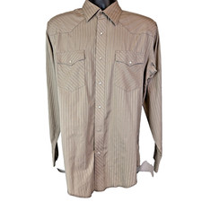VTG Wrangler Mens Medium Long Sleeve Pearl Snap Western Rodeo Light Brown