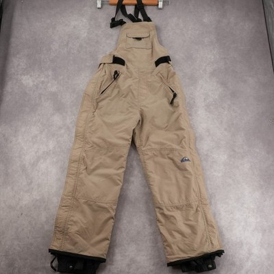 VTG Quiksilver Khaki Utility Bib Snowboard Pants Overalls Boardwear Youth Size S