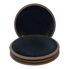 Set of 4 Dansk Santiago Black Salad Luncheon Plates 8" Brown Tan Rim Textured