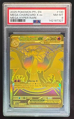 7327 Mega Charizard X ex 2025 Pokemon Phantasmal Flames #130 Hyper Rare PSA 8
