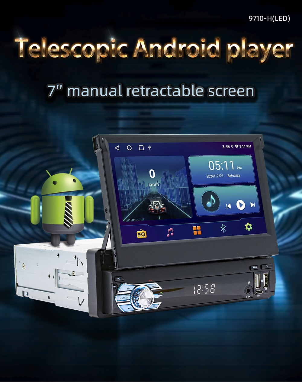 Autoradio 64G singolo DIN Android 15 7 pollici Carplay GPS NAVI Bluetooth FM RDS SWC foto 2