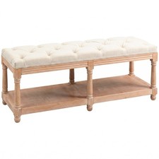 HOMCOM 2-Tier Bed End Bench, Vintage Stool Button Tufted Window Seat Cream White