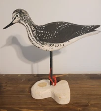 Hand Carved and Painted Driftwood Sandpiper Shorebird, Tybee Island, USA