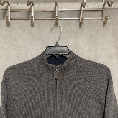LL Bean Sweater Men XLT Tall Gray Knit 1/4 Zip Cotton Mock Neck Pullover 287737